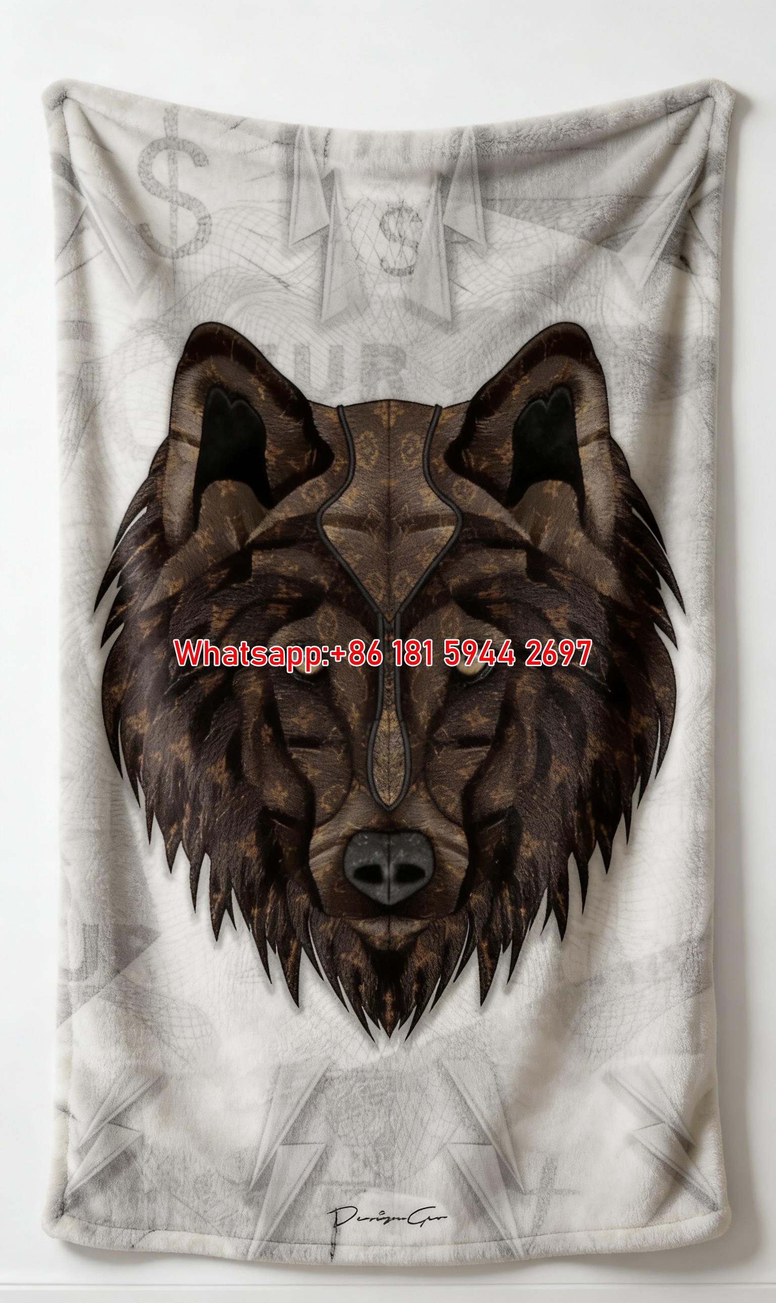 LV Monogram Wolf Flannel Throw Blanket 365